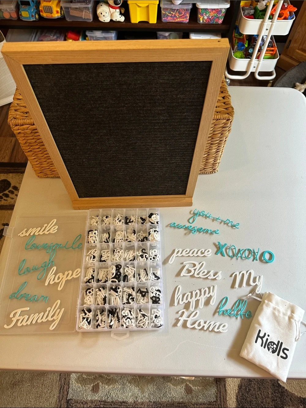 Hobby Lobby Teal White Black Decorative Script Words and Felt Letter Board Kit